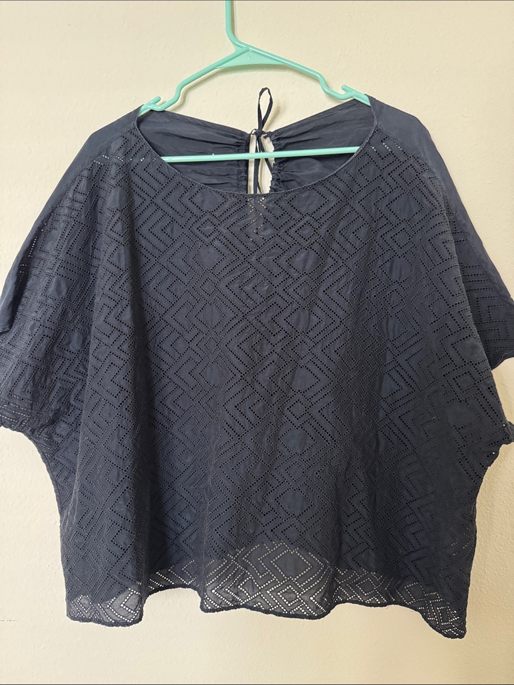 Women's Navy Eyelet Boxy Top -Japanese brand